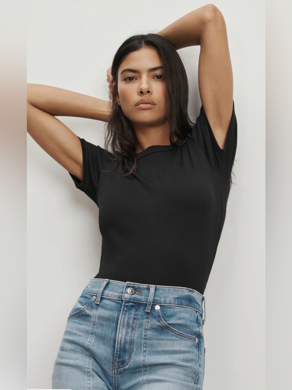 Veronica beard Pruitt Ribbed T-Shirt Women's XXS Black crew short sleeve top.